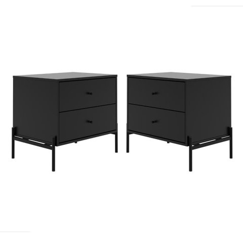 Conjunto de 2 Mesas de Cabeceira 2 Gavetas Jasper - Preto Fosco