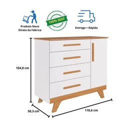 Cômoda Infantil Retrô Peroba Mdf Branco Amêndoa 1 Porta Lisa - 3