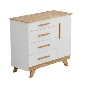 Cômoda Infantil Retrô Peroba Mdf Branco Amêndoa 1 Porta Lisa