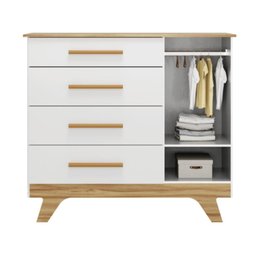 Cômoda Infantil Retrô Peroba Mdf Branco Amêndoa 1 Porta Lisa - 2