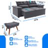Conjunto Sofá Compact 2 metros retrátil e reclinável com Molas Espirais e 2 Puffs Suede Cinza - Sofá - 4