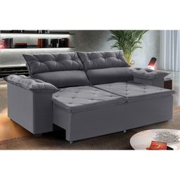 Conjunto Sofá Compact 2 metros retrátil e reclinável com Molas Espirais e 2 Puffs Suede Cinza - Sofá - 2