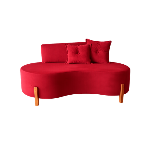 Sofá Orgânico Pé de Madeira Divã e Namoradeira Curvo Feijão - Vermelho