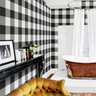 Papel de parede adesivo xadrez preto e branco banheiro - 1