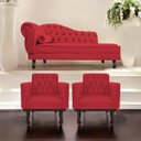 Ver imagem 2 de Kit Diva Recamier Diana 140cm Lado Direito e 02 Poltronas Classic Suede Vermelho - ADJ Decor