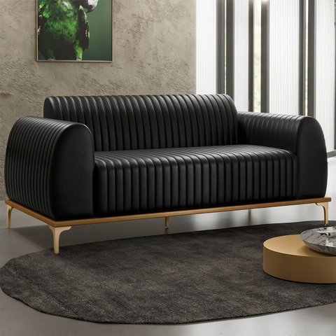 Sofá 210cm 3 Lugares Base Gold Molino D06 PU B-159 Preto - Mpozenato