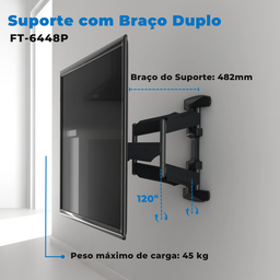 Suporte Articulado para Tv Led / Oled / Qled 37" até 70" com Peso até 45kg Ft-6448p - Fixatek - 5