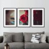 Quadro Flor Rosa Vermelha Arte Para Sala Quarto Kit 3 Peças - 2