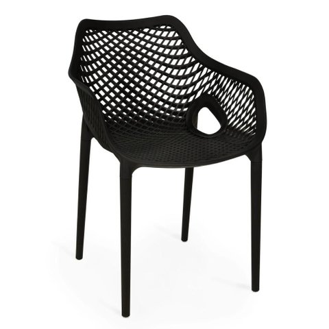 Cadeira de Jantar Design Suits com Braço Empilhável em Polipropileno - Preto