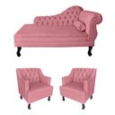 Ver imagem 1 de Sofá Divã + 2 Poltronas Capitonê para Consultório e Clínica Psicanálise - Veludo - Sv Decor:rosa
