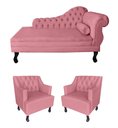 Ver imagem 1 de Sofá Divã + 2 Poltronas Capitonê para Consultório e Clínica Psicanálise - Veludo - Sv Decor:rosa