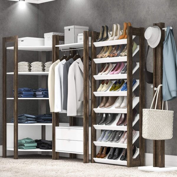 Closet Modulado Aberto 70,5x70,5cm com 5 Prateleiras Az1020 Tecno Mobili - Nogal/branco