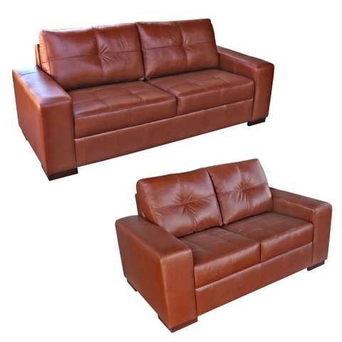 Conjunto de Sofás 2 e 3 Lugares Turim Couro Caramelo G58 - Gran Belo