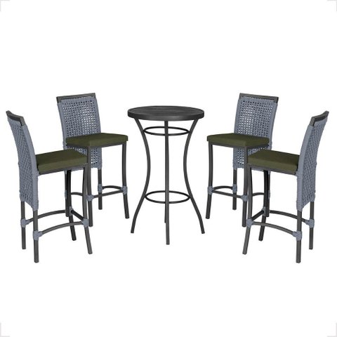 Mesa Bistro e 4 Banquetas Roma Preta Corda Náutica 12 Trama Original