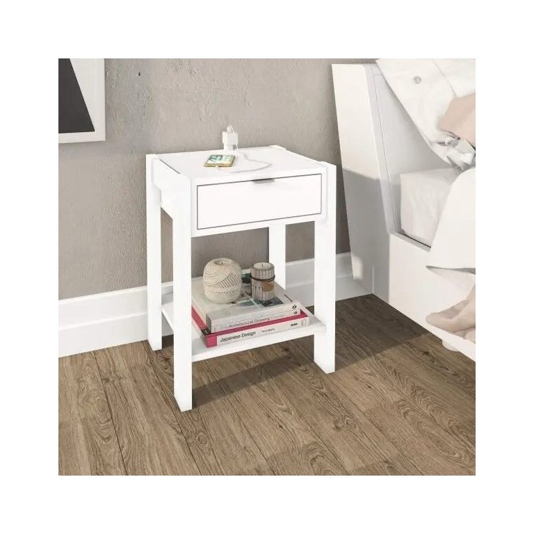 Mesa de Cabeceira 41cm com Tomada para Celular Az1016 Tecno Mobili - Branco