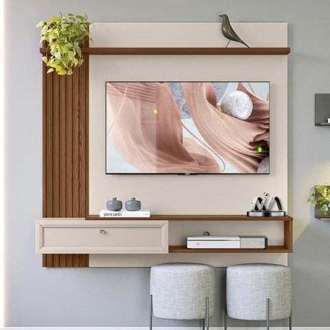 Painel para TV até 55 Polegadas 1 Porta 1 Prateleira Alvorada Linea Brasil Freijó/Off White