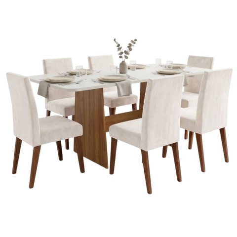 Conjunto Sala de Jantar Mesa 1,60m Maira 6 Cadeiras Milano Viero