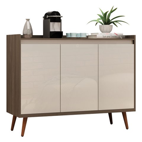 Balcão Buffet Retrô Delta 3 Portas Malbec com Off-White