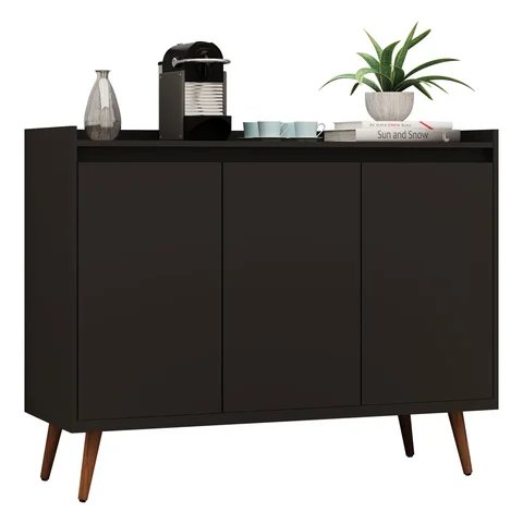 Balcão Buffet Retrô Delta 3 Portas Preto