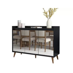 Buffet Aparador Retrô com Espelho Delux 3 Portas Preto