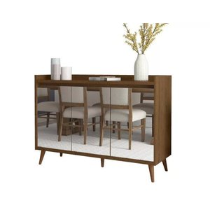 Buffet Aparador Retrô com Espelho Delux 3 Portas Malbec