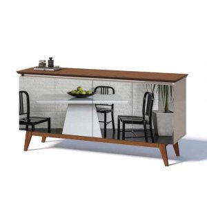 Buffet Classic Off-White com Freijó e Espelho