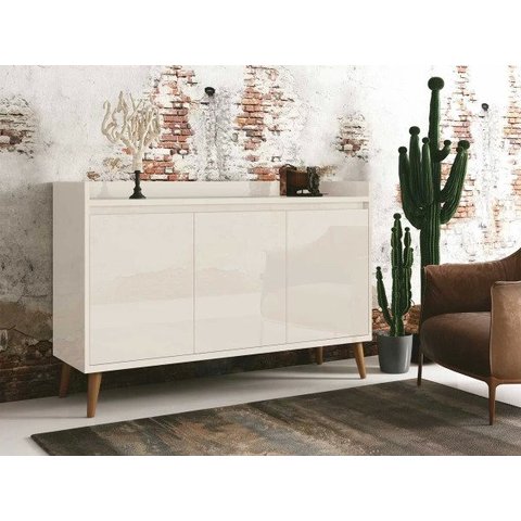 Buffet Aparador Retrô Clássico 3 Portas Off-White