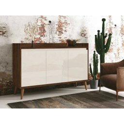 Buffet Aparador Retrô Clássico 3 Portas Malbec com Off-White - 1 Buffet Aparador Retrô Clássico 3 Portas Malbec com Off-White - 1
