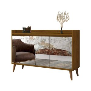 Buffet Aparador Retrô com Espelho Delux 3 Portas Freijó