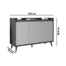 Balcão Buffet Retrô Delta 3 Portas Freijó com Off-White - 7