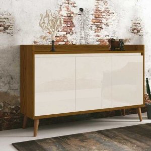 Balcão Buffet Retrô Delta 3 Portas Freijó com Off-White