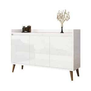 Buffet Aparador Retrô Delux 3 Portas Branco Gloss
