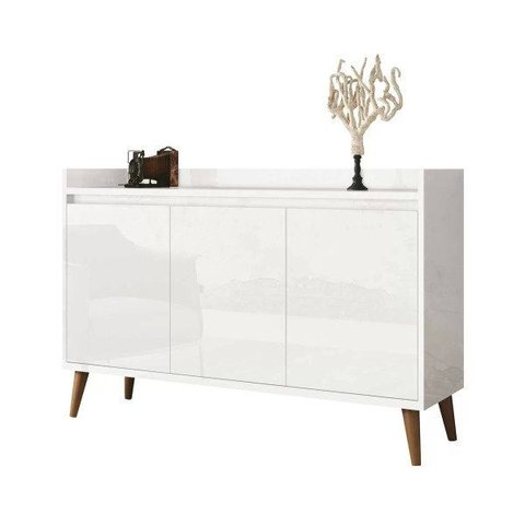 Buffet Aparador Retrô Delux 3 Portas Branco Gloss