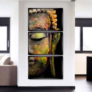 Conjunto Quadros Decorativos Buda Meditação para Sala com Moldura 3 Peças 44x66cm