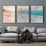 Kit de Quadros Decorativos Mosaico Mar Nascer do Sol Paisagem Sala Quarto com Moldura 3 Peças 44x66 - 1