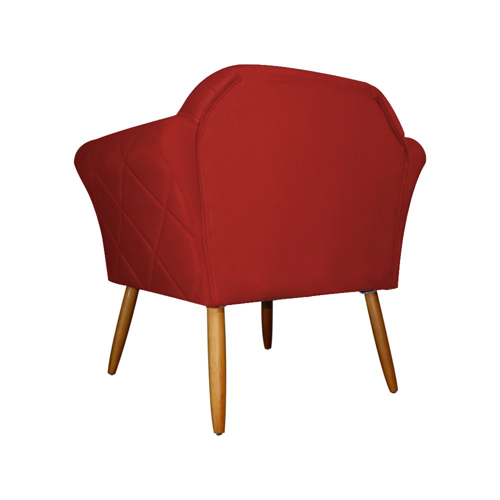 Kit Poltrona Decorativa Marcela Mais Puff Isabela Pés Palito Suede Vermelho - DS Estofados - 3
