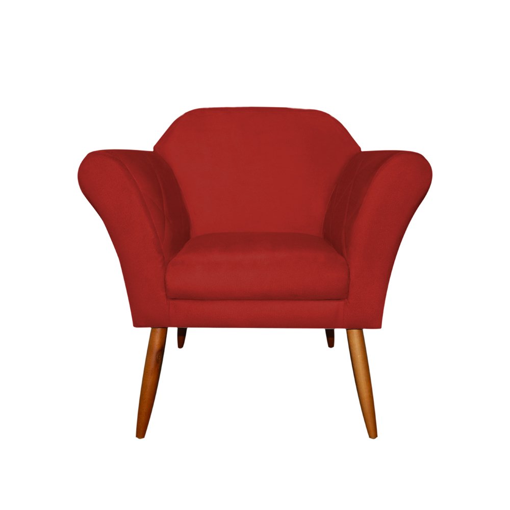 Kit Poltrona Decorativa Marcela Mais Puff Isabela Pés Palito Suede Vermelho - DS Estofados - 2