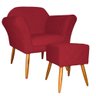 Kit Poltrona Decorativa Marcela Mais Puff Isabela Pés Palito Suede Vermelho - DS Estofados - 1