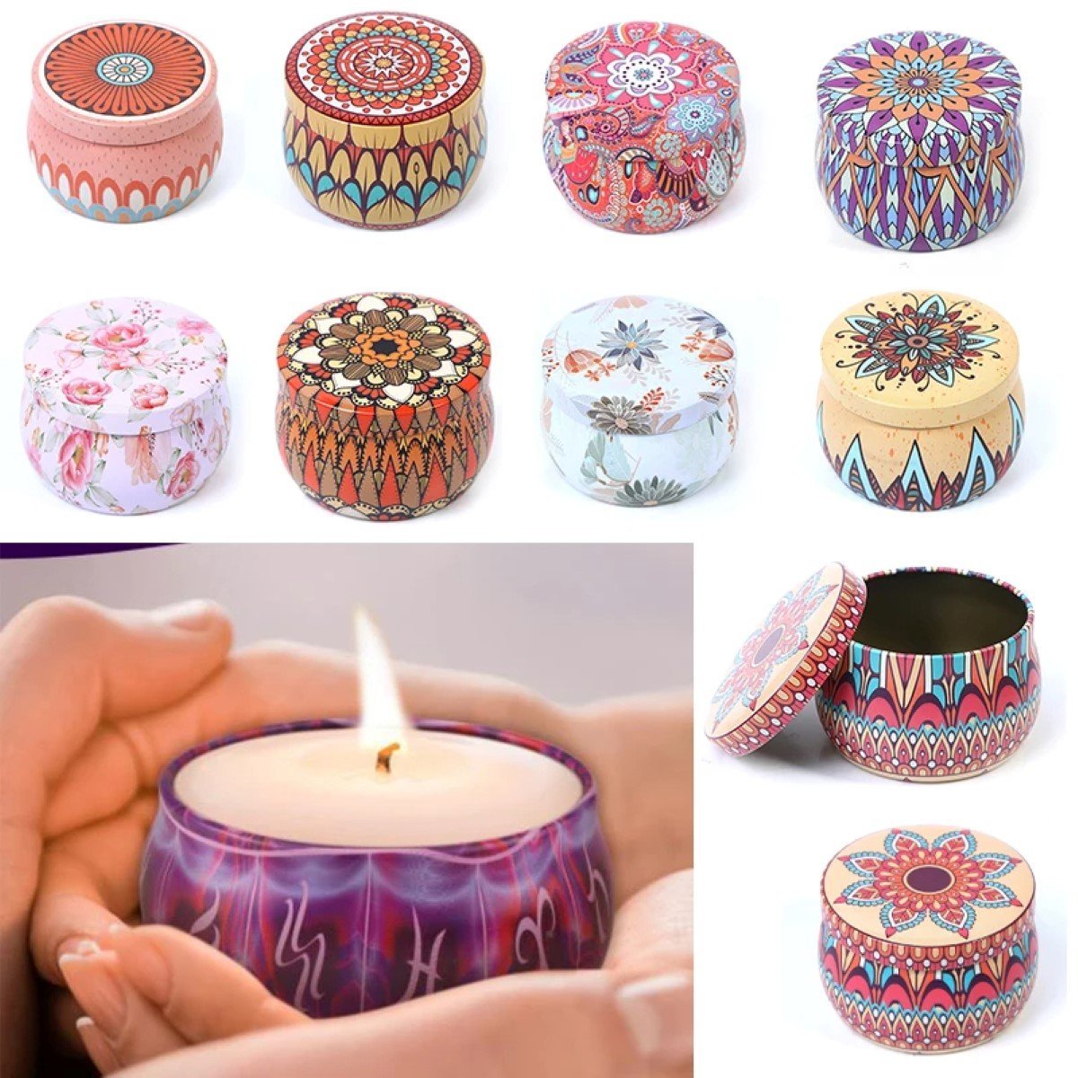 Vela Aromatica Lata Mandala Decorada Desenhos Aromas Vignolla Capim Limão - 1