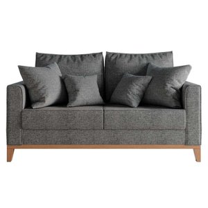 Sofá 2 Lugares Beny Base de Madeira Linho Cinza