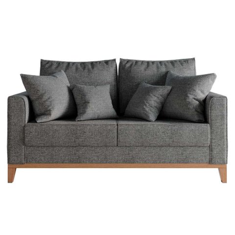 Sofá 2 Lugares Beny Base de Madeira Linho Cinza
