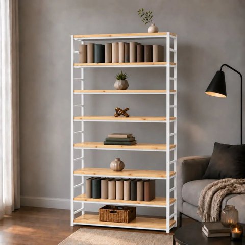 Estante Multiuso Organizador Livreiro Estilo Industrial 180x90 Branco Natural