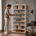 Ver imagem 3 de Estante Multiuso Organizador Livreiro Estilo Industrial 180x90 Branco Natural