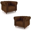 Ver imagem 2 de Kit 2 Poltronas Decorativas Sala de Estar Stanford Chesterfield Pés de Madeira Couro Marrom Manchado