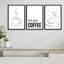 Ver imagem 1 de Kit 3 Quadros Minimalistas Café- But First Coffee 45x34cm:madeira Preta