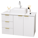 Ver imagem 2 de Balcão Móvel Gabinete Mdf para Banheiro com Tampo e Cuba 80cm Gavetas Lado Esquerdo Puxador Dourado