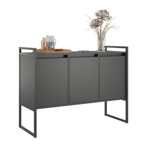 Buffet Industrial Top 3 Portas MDP 120cm Preto Onix Plata Móveis