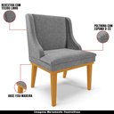 Ver imagem 4 de Kit 3 Cadeiras Decorativas Sala de Jantar Base Fixa de Madeira Firenze Linho Grafite/Castanho G19 -