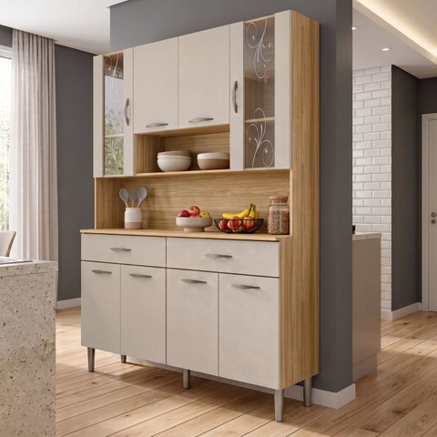 Cozinha Compacta 8 Portas com Tampo Branca Freijó/Soft