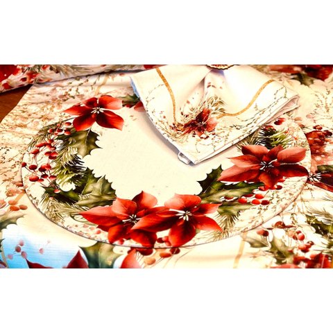 Kit Sousplat + Guardanapo Natal Flores Ii Nsw 4 Peças com Base